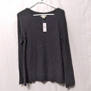 LOFT Pointelle Sweater Charcoal Boat Neck Small NWT